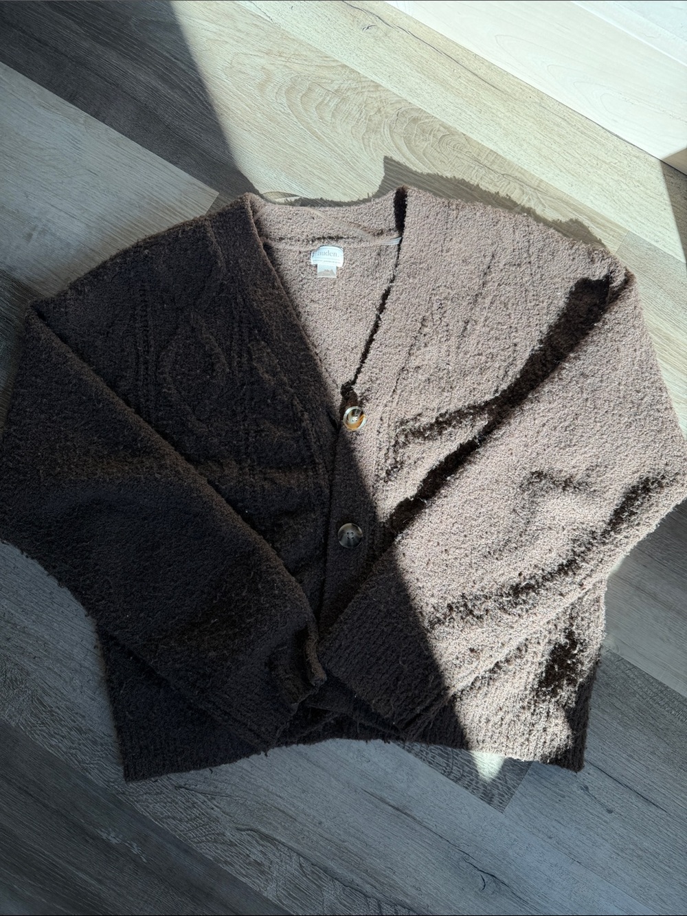 Auden Brown Textured Knit Button-Front Cardigan